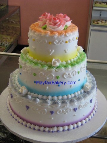 3 tier rainbow - 3 tiers with rainbow color airbrushing.6&quot;, 9&quot; 12&quot; tiers. 12+ pounds. Serves 60 to 75.